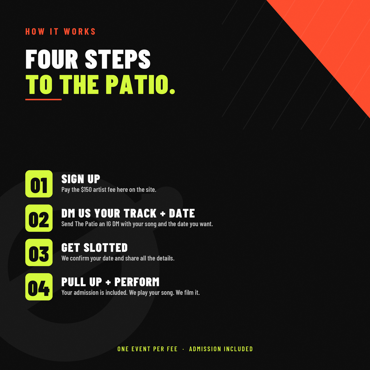 Artist sign-up for The Patio
